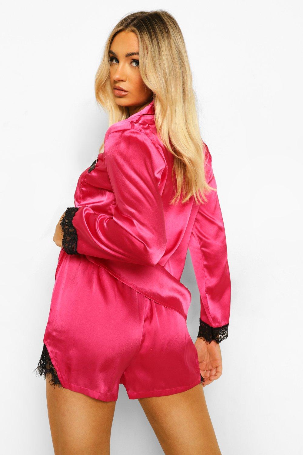 Satin lace pajamas hotsell
